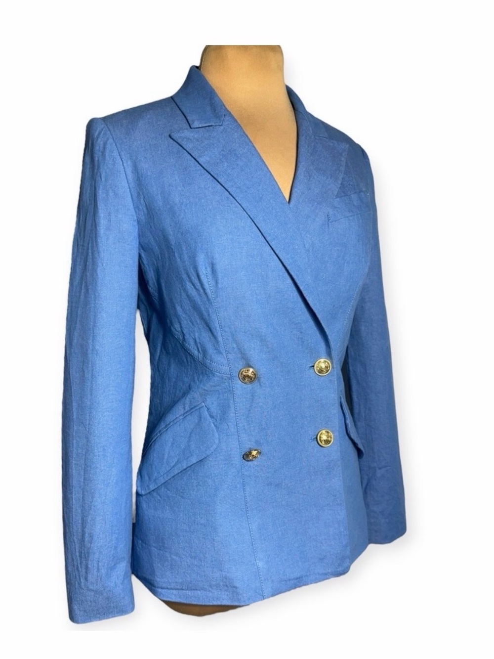 Derek Lamb Crosby Rodeo Double-Breasted Cotton Light Blue Denim Women's Blazer